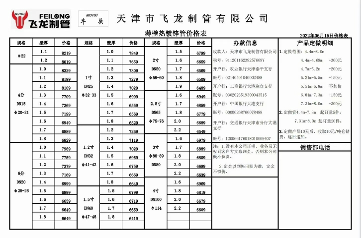 2022年6月15日起
《6月15日焊管价格表》 执行下浮100...