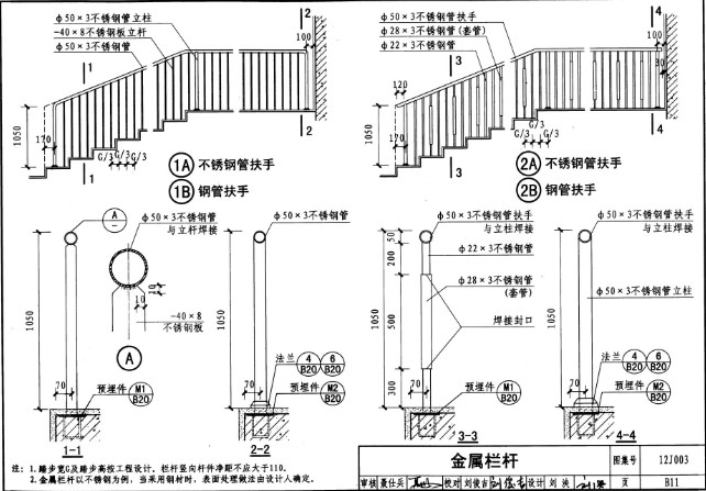12j003不锈钢栏杆图集 12j003不锈钢栏杆作法B11-B14