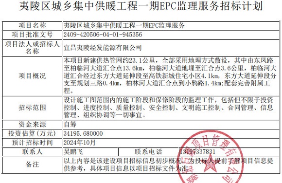 宜昌夷陵区供暖工程寻承包