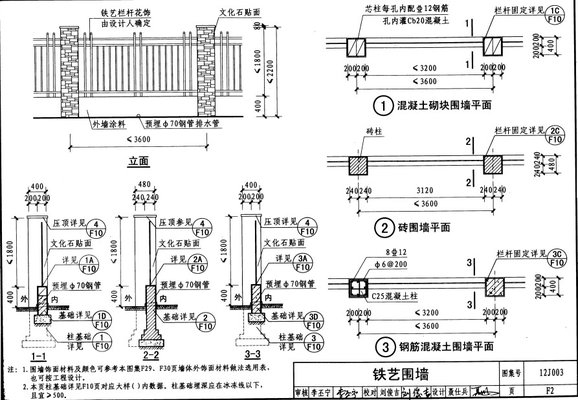 铁艺围墙做法 铁艺围墙图集12j003