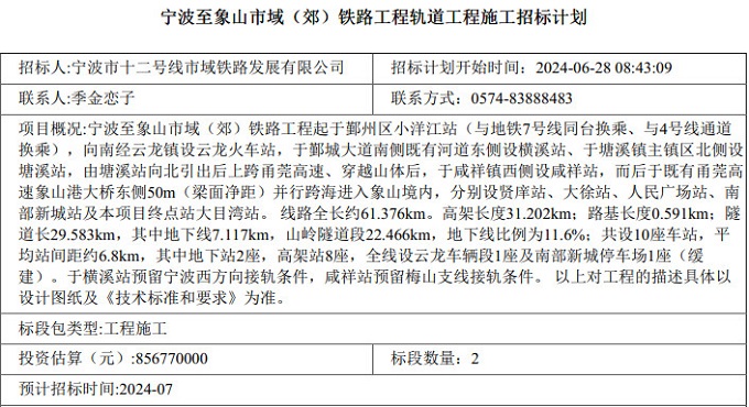 2024宁波至象山铁路工程项目